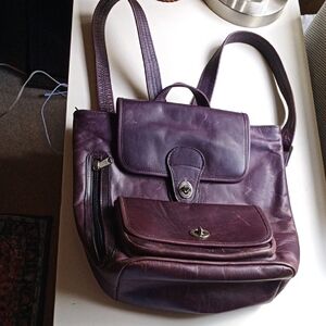Vintage Elie Purple Handcrafted American Weathered Leather Backpack